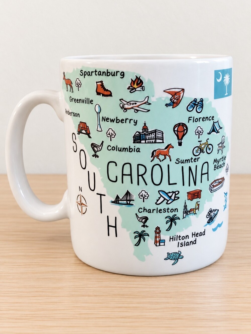 South Carolina Map Coffee Mug Cities Landmarks Charleston Myrtle Beach Souvenir